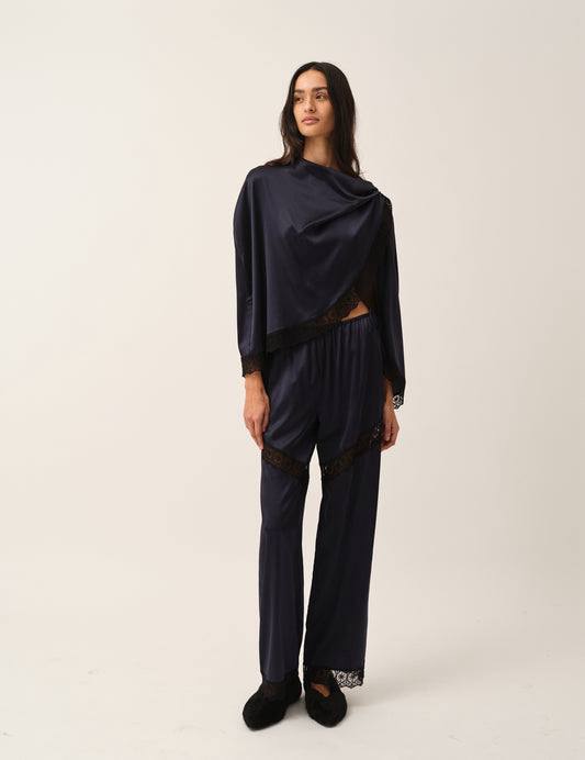 TG Cata Lace Trimmed Silk Wide Leg Pants