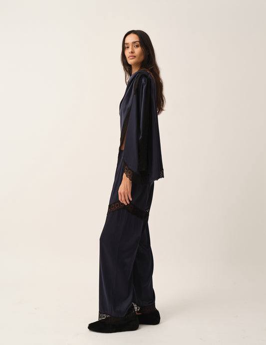 TG Cata Lace Trimmed Silk Wide Leg Pants