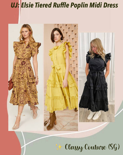 UJ Elsie Tiered Ruffle Poplin Midi Dress