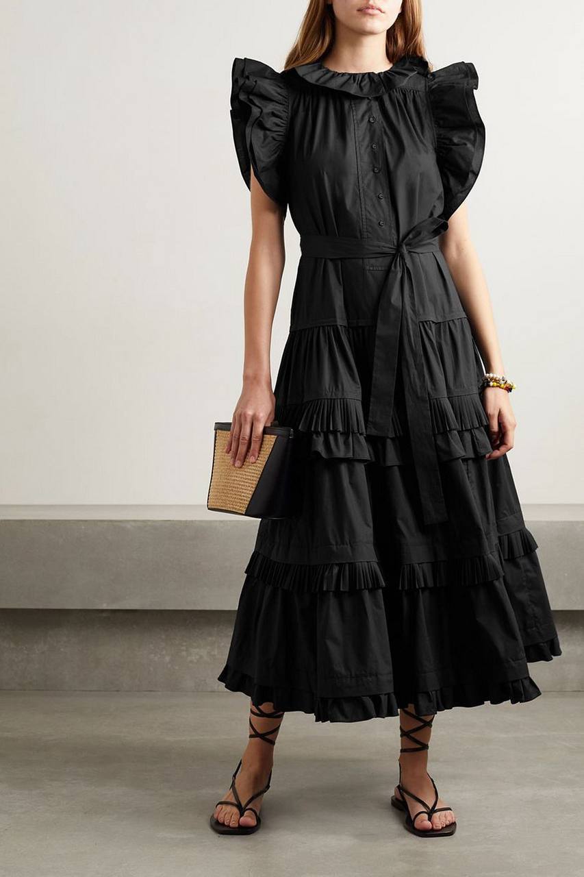 UJ Elsie Tiered Ruffle Poplin Midi Dress