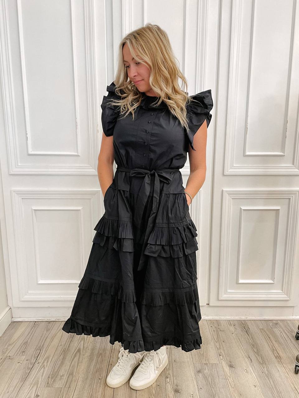 UJ Elsie Tiered Ruffle Poplin Midi Dress