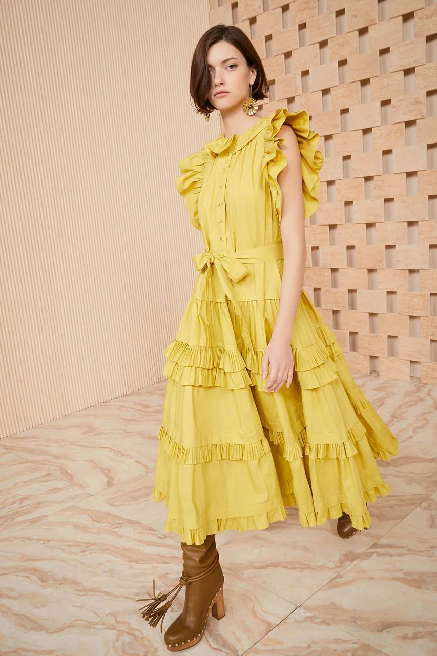 UJ Elsie Tiered Ruffle Poplin Midi Dress