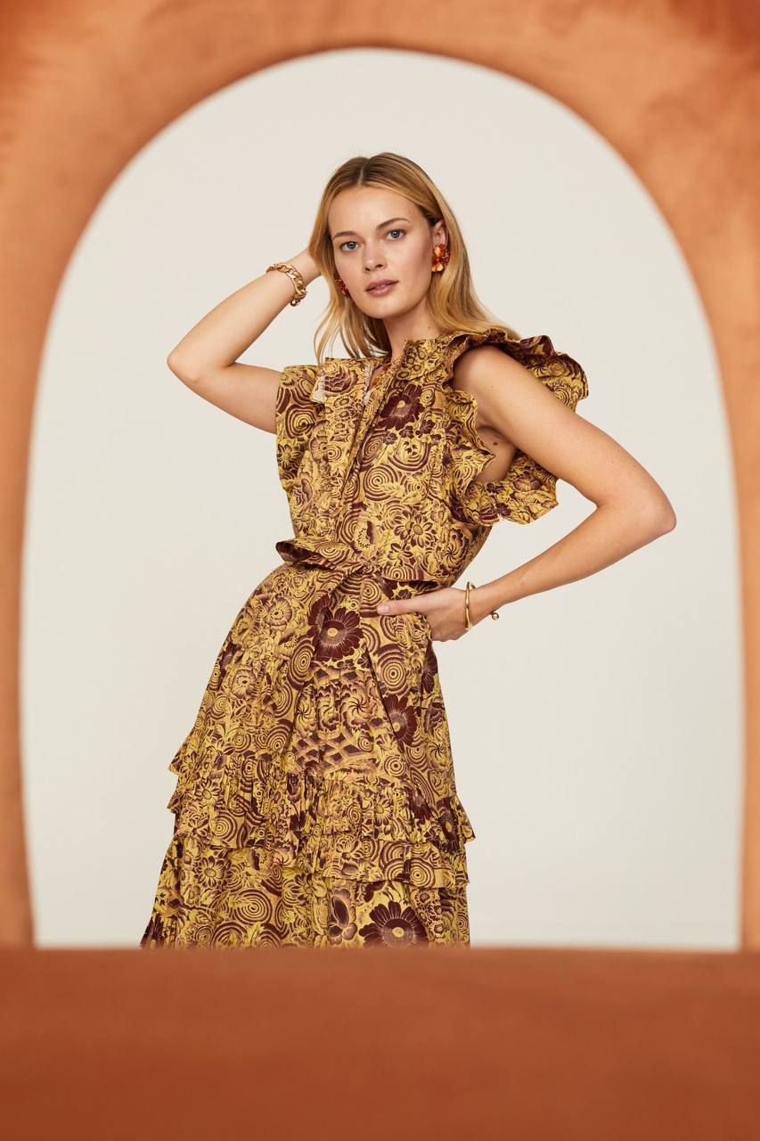 UJ Elsie Tiered Ruffle Poplin Midi Dress