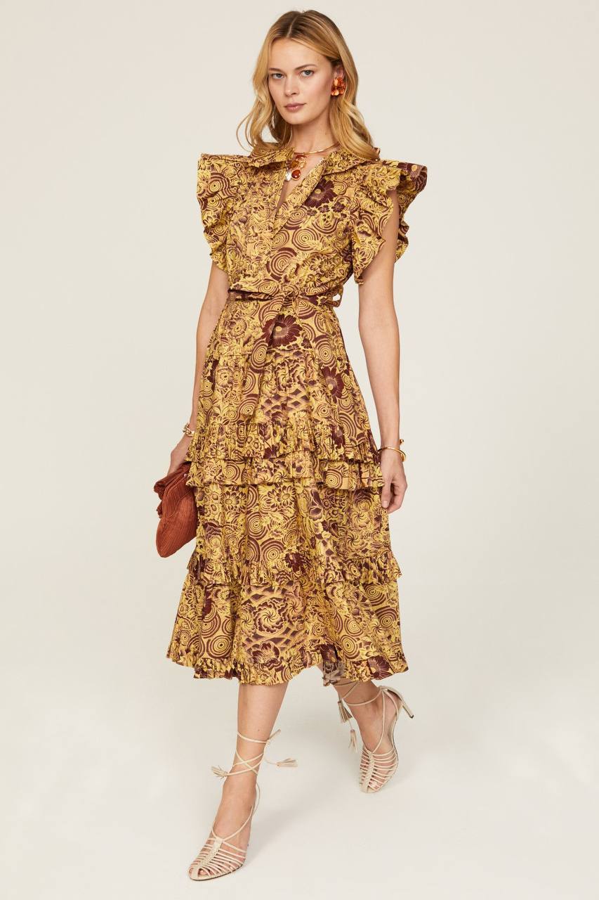 UJ Elsie Tiered Ruffle Poplin Midi Dress