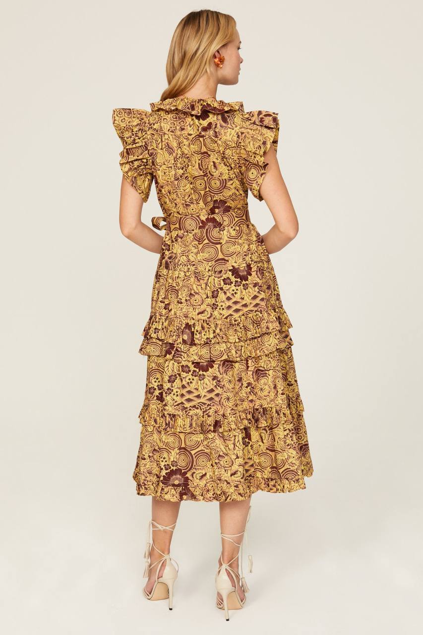 UJ Elsie Tiered Ruffle Poplin Midi Dress